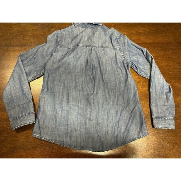 Eileen Fisher Denim Button Down Women PM Petite Medium Minimalist Western Aztec - Picture 3 of 8